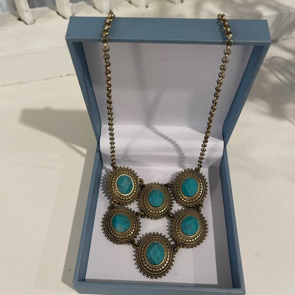 Lucky brand gold and turquoise statement necklace